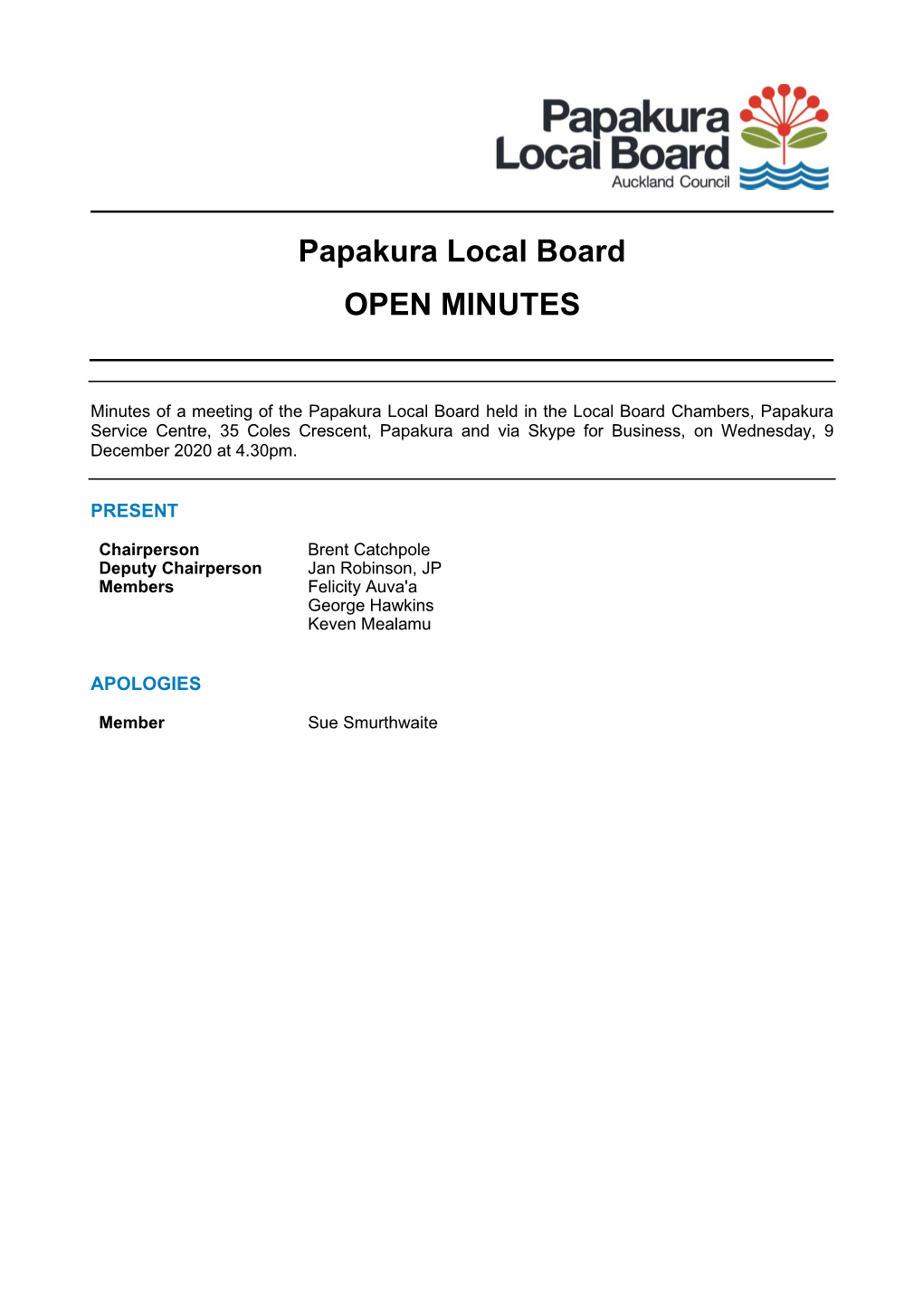 Minutes of Papakura Local Board