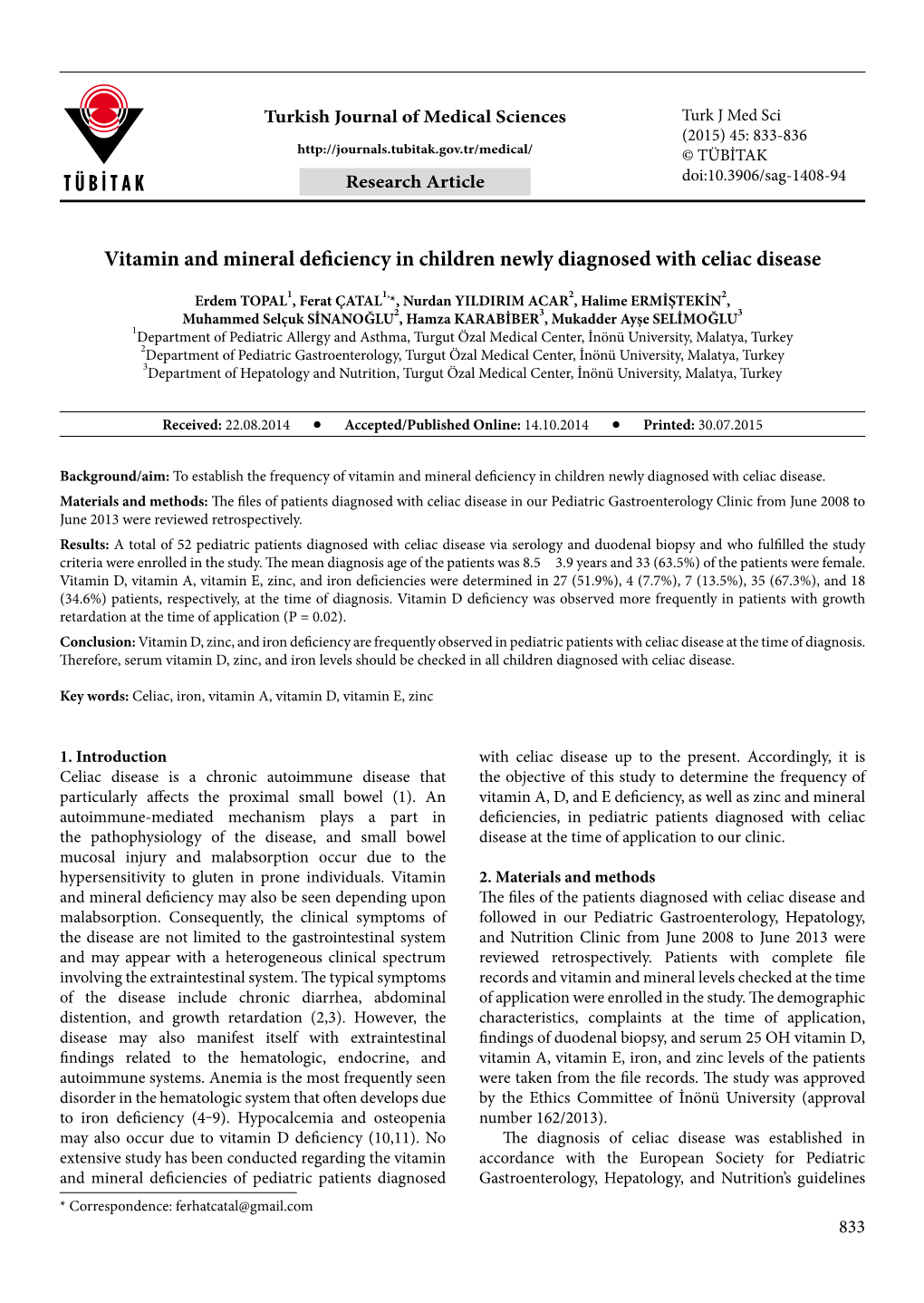 Vitamin and Mineral Deficiency in Children Newly Diagnosed with Celiac Disease