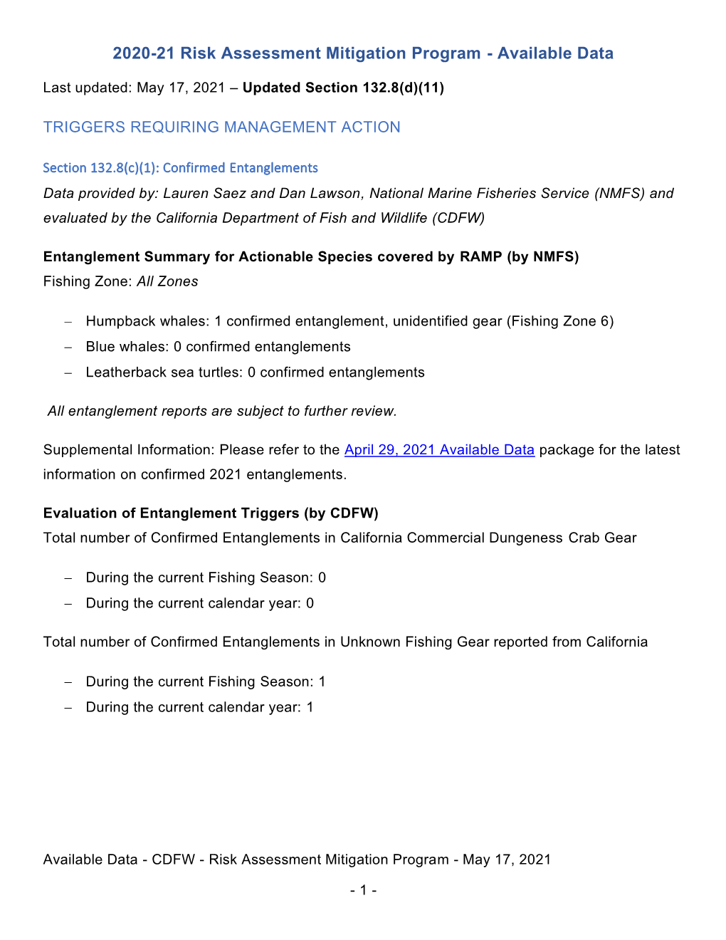 2020-21 Risk Assessment Mitigation Program - Available Data