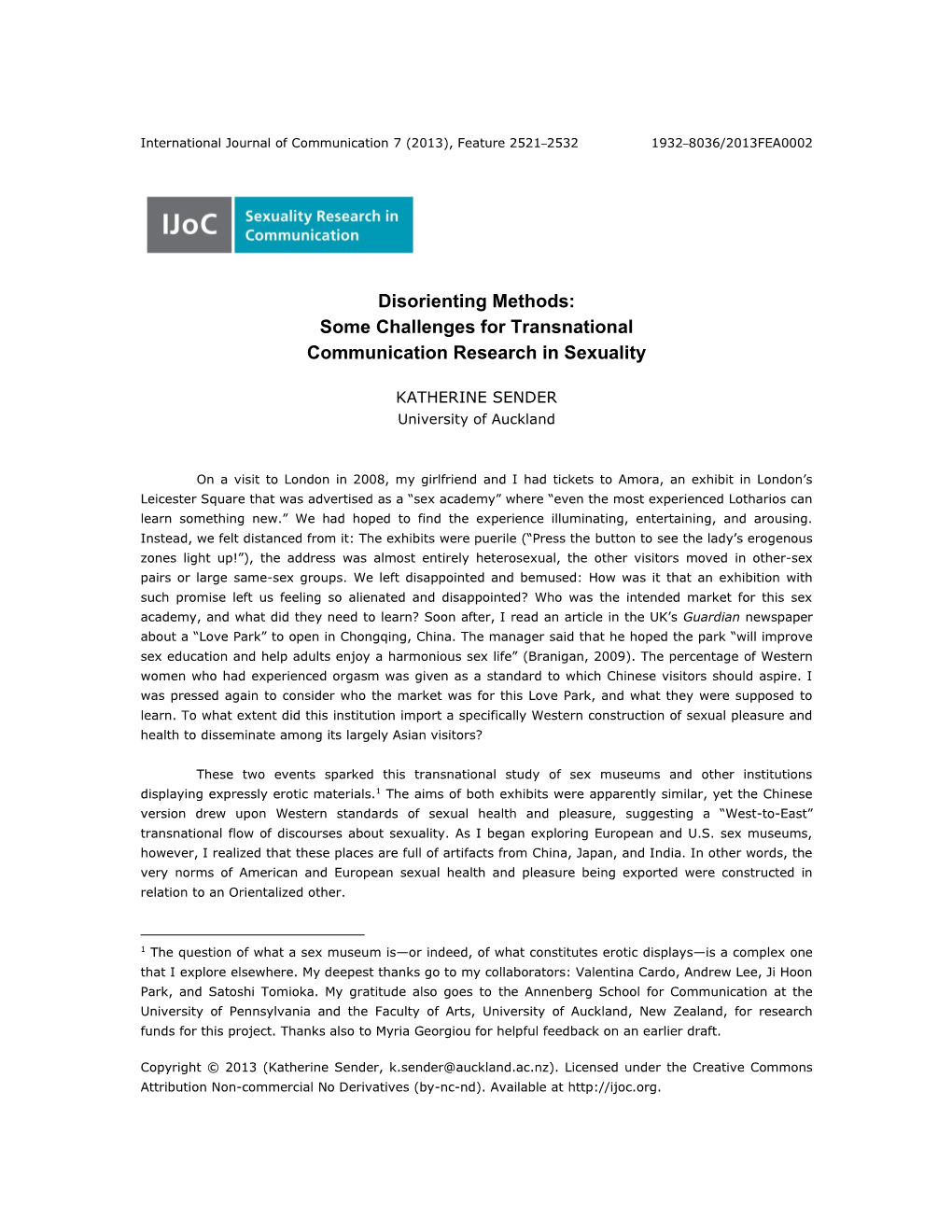 Disorienting Methods: Some Challenges for Transnational Communication Research in Sexuality