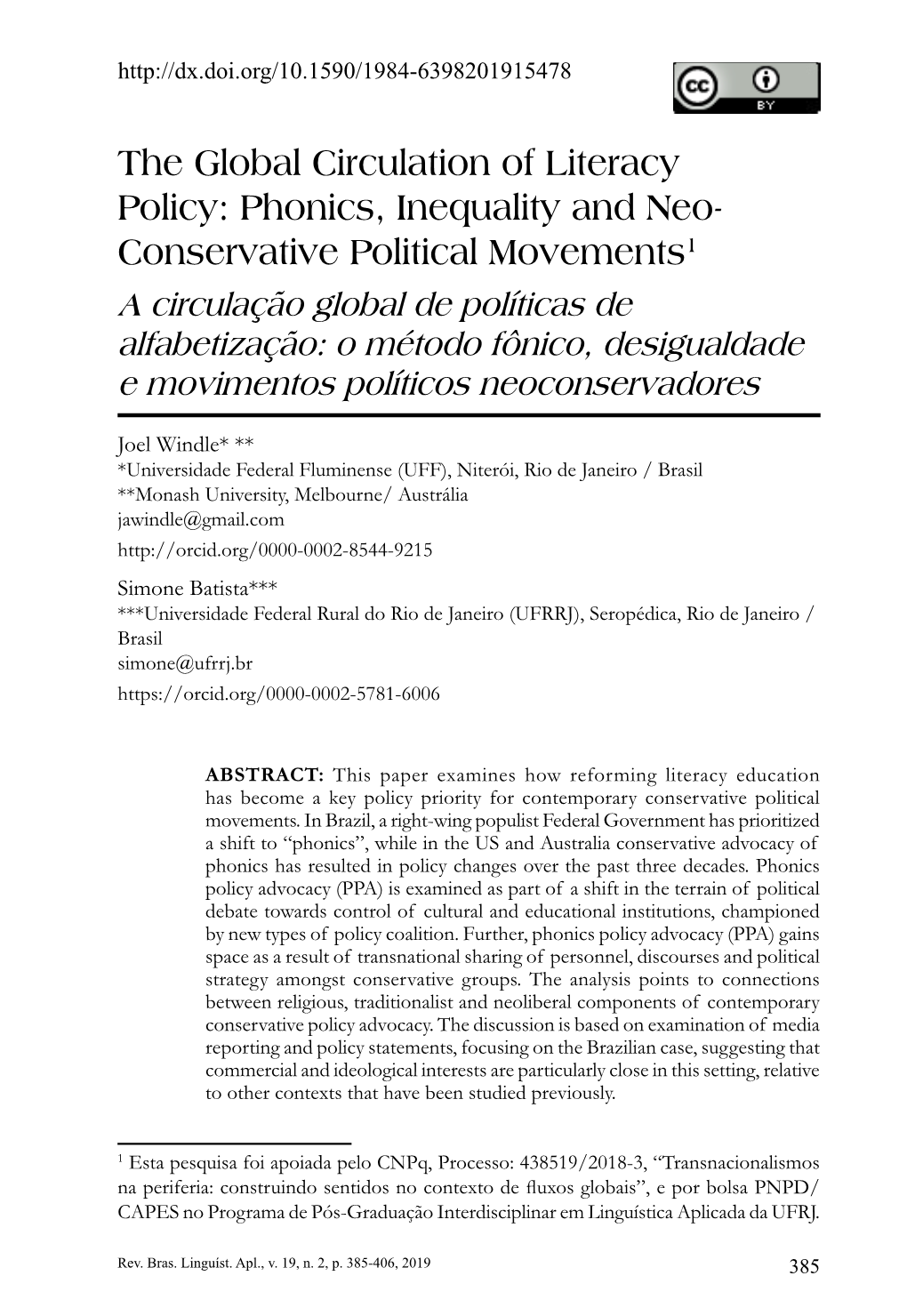 The Global Circulation of Literacy Policy: Phonics, Inequality And