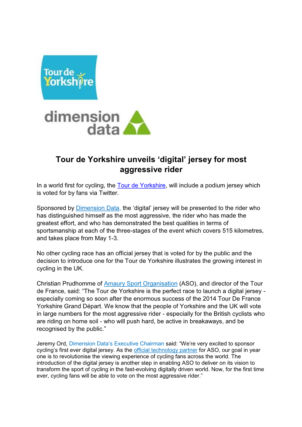 Tour De Yorkshire Unveils 'Digital' Jersey for Most Aggressive Rider