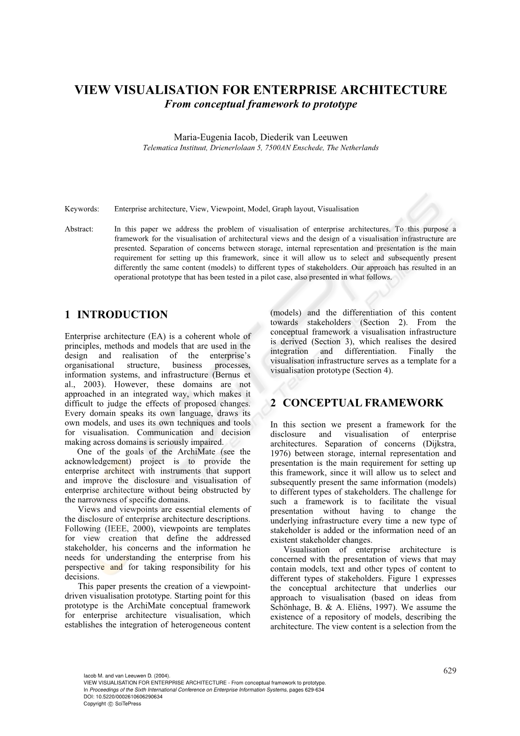 VIEW VISUALISATION for ENTERPRISE ARCHITECTURE from Conceptual Framework to Prototype