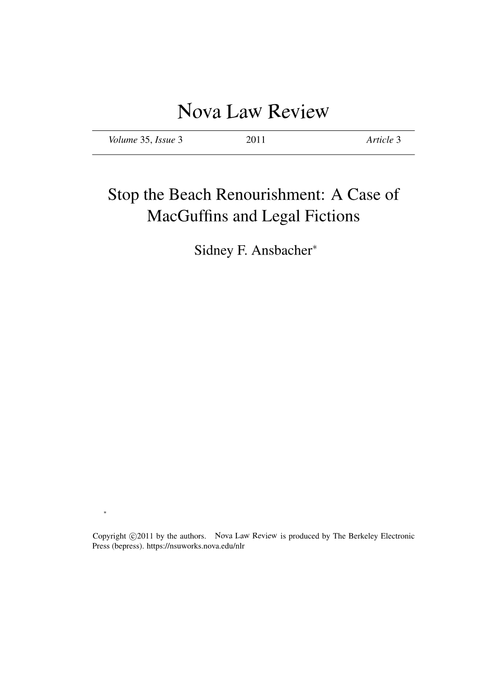 Stop the Beach Renourishment: a Case of Macgufﬁns and Legal Fictions