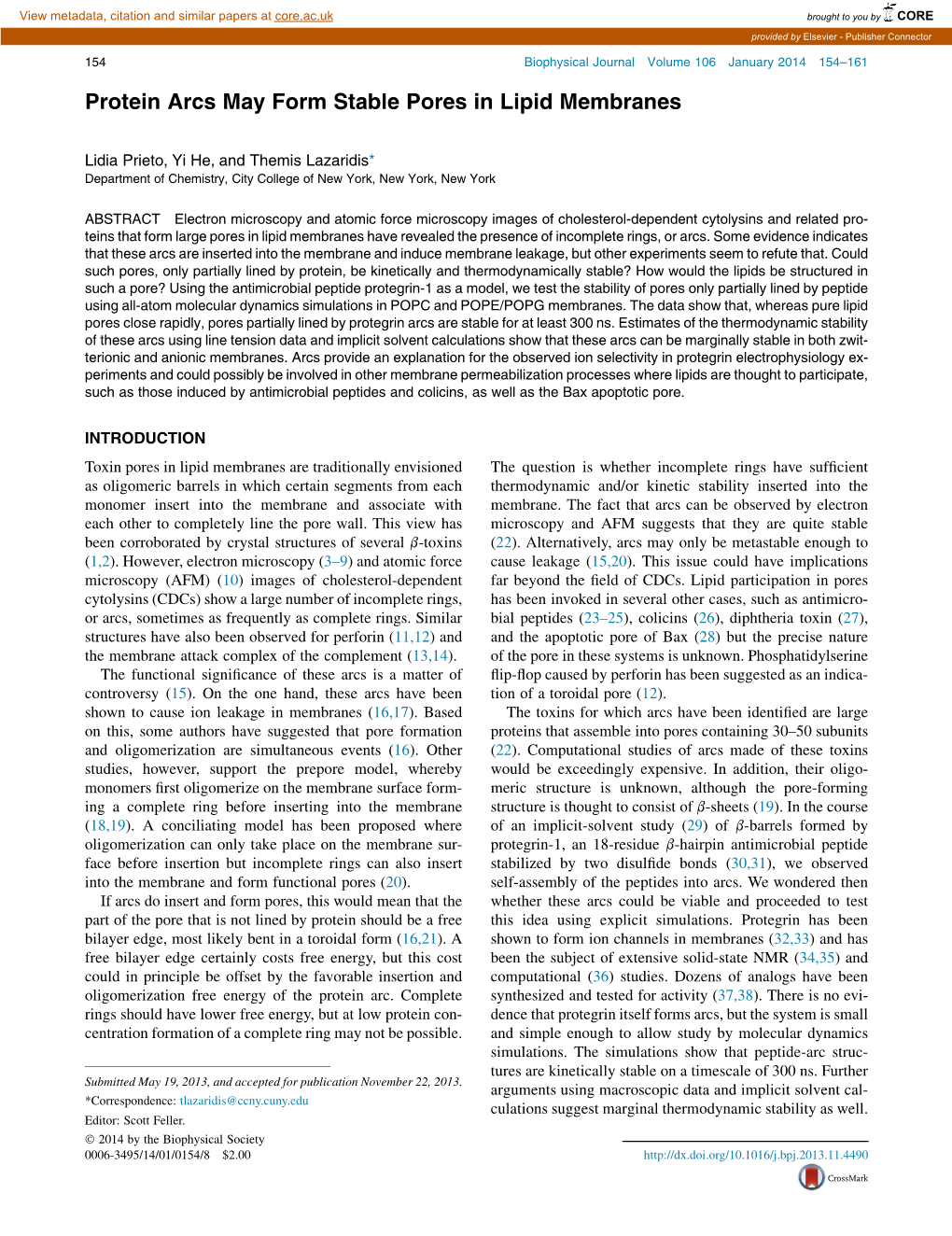 Protein Arcs May Form Stable Pores in Lipid Membranes