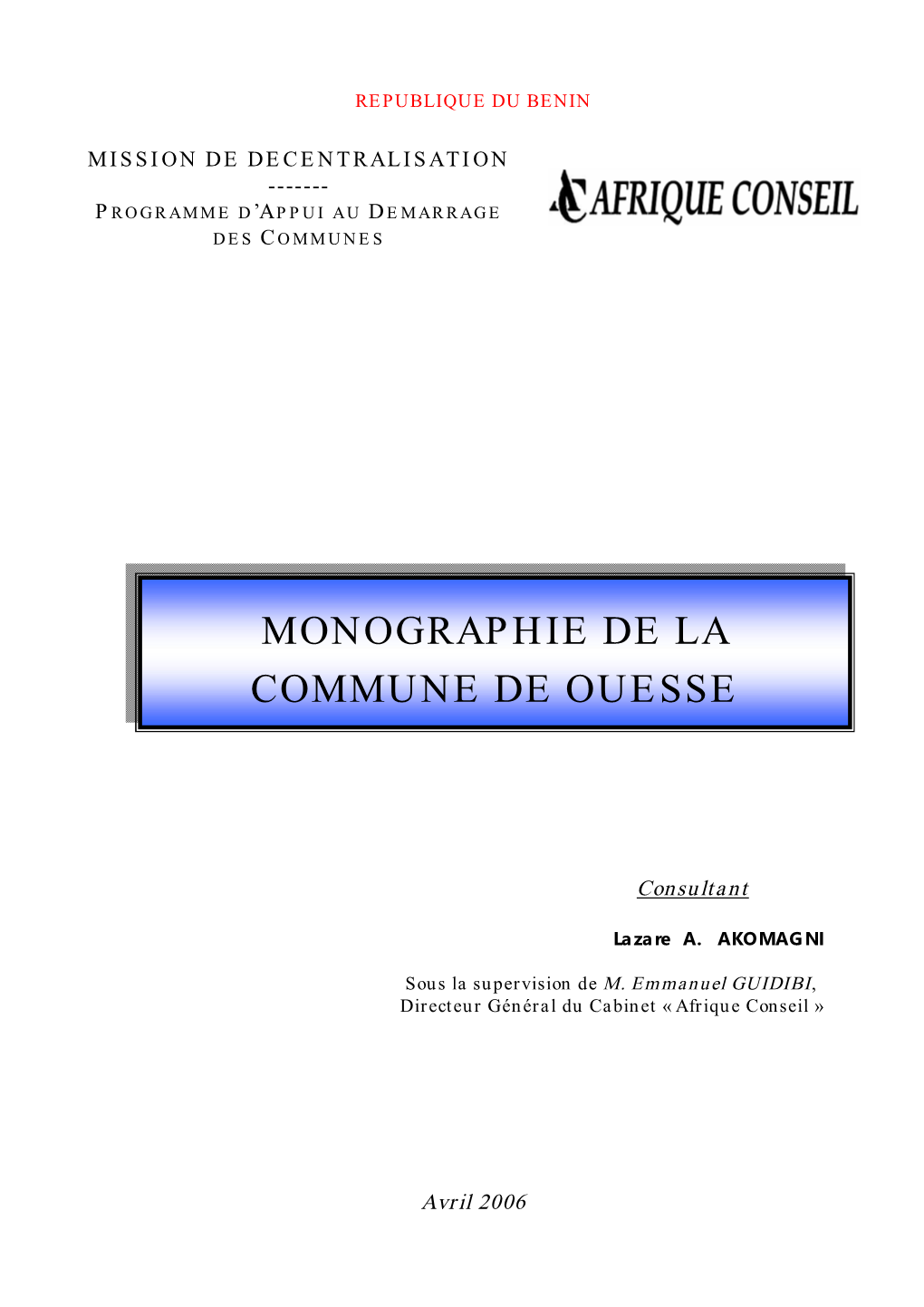Monographie De La Commune De Ouesse