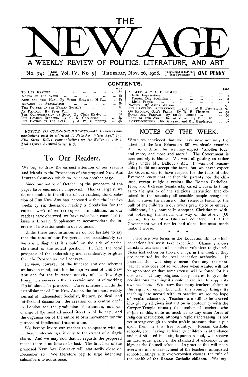 Vol. 4 No. 5, November 26, 1908