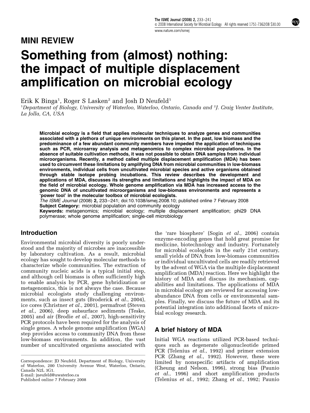 The Impact of Multiple Displacement Amplification on Microbial Ecology