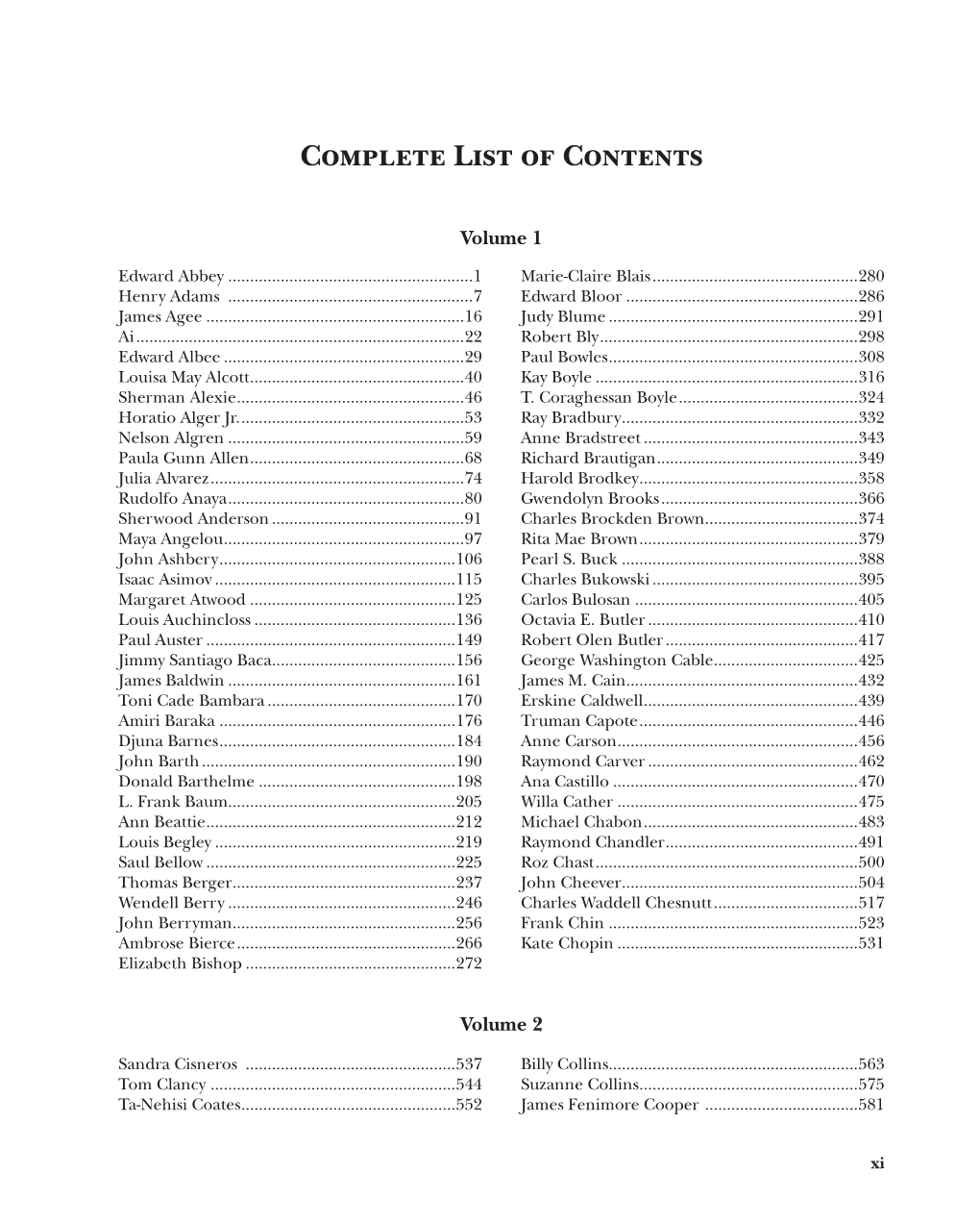 Complete List of Contents