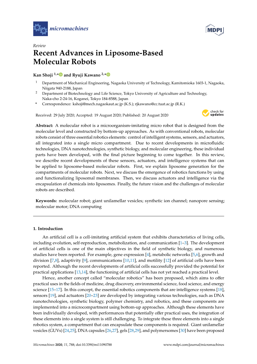 Recent Advances in Liposome-Based Molecular Robots