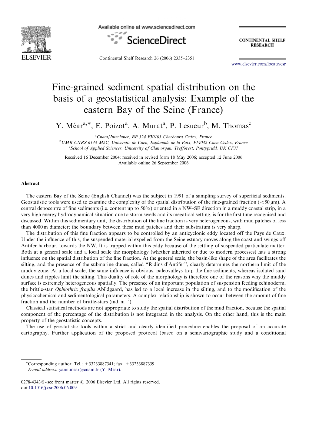 Fine-Grained Sediment Spatial Distribution on the Basis of a Geostatistical Analysis: Example of the Eastern Bay of the Seine (France)