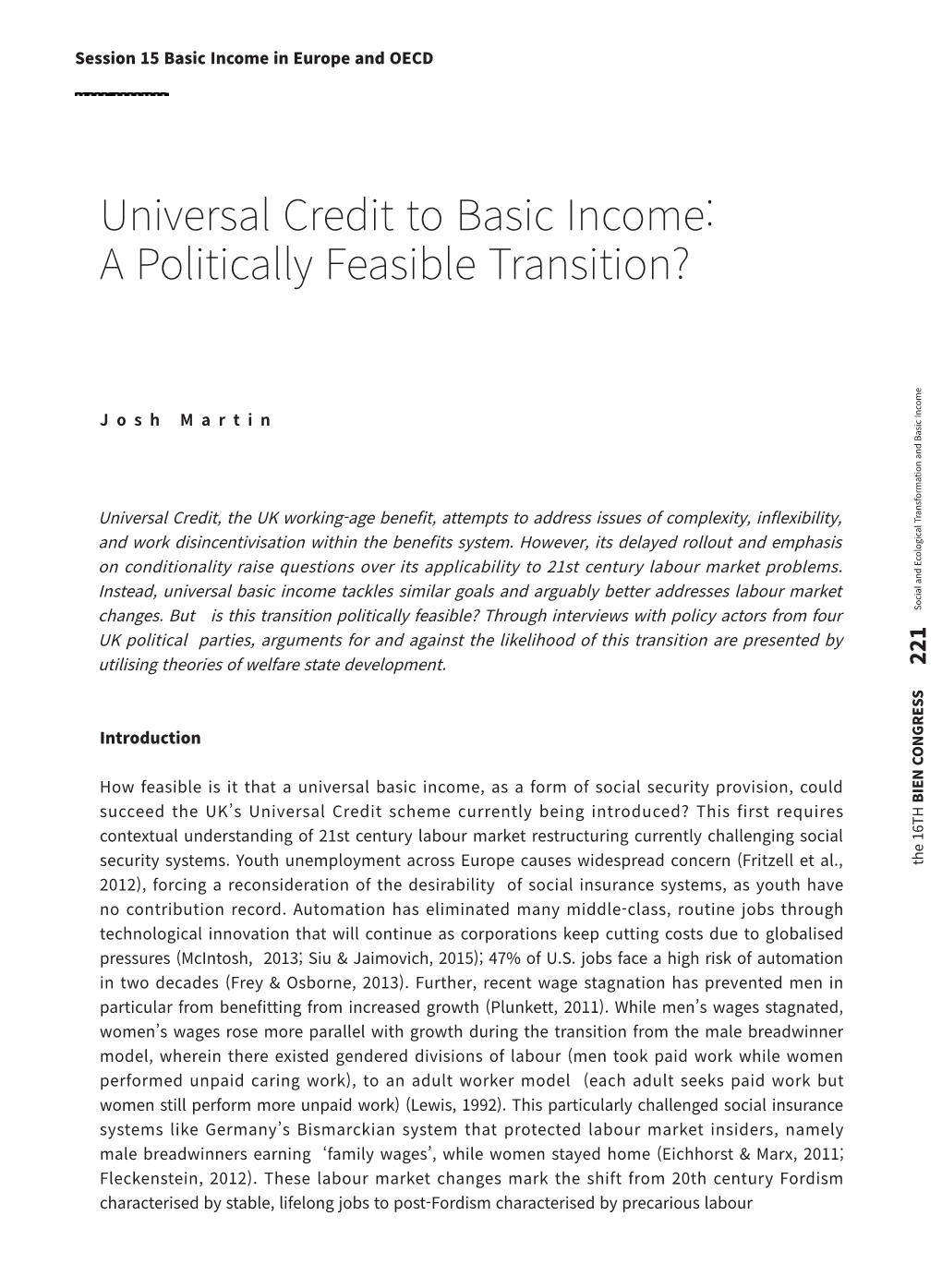 Universal Credit to Basic Income: a Politically Feasible Transition?