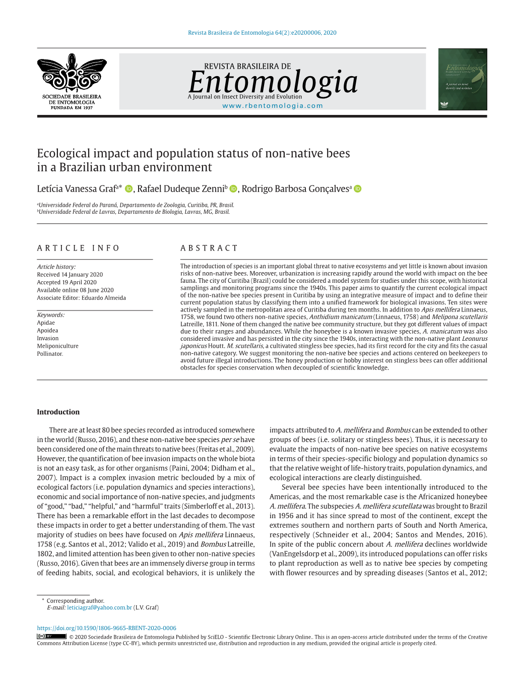 Ecological Impact and Population Status of Non-Native Bees in a Brazilian Urban Environment