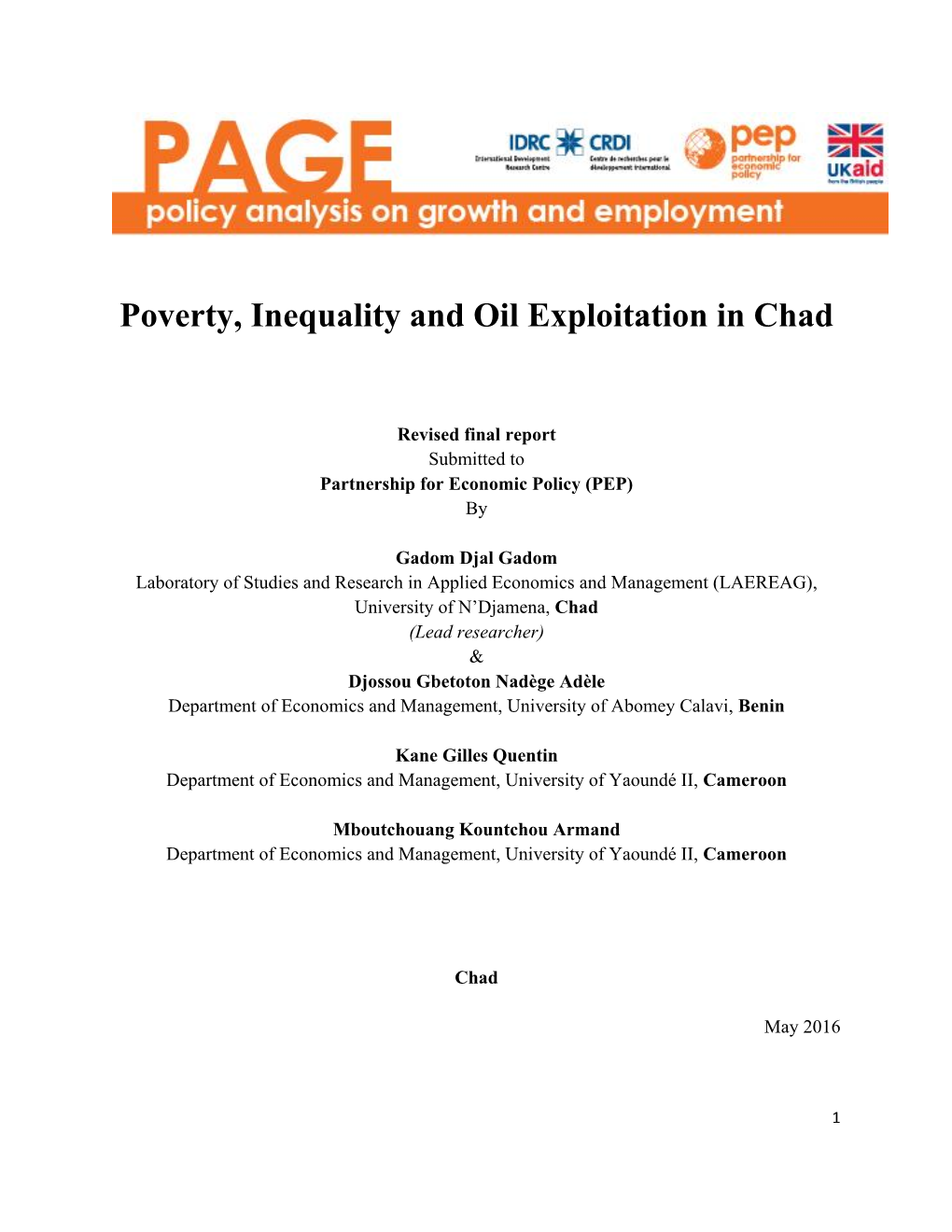 Poverty, Inequality and Oil Exploitation in Chad