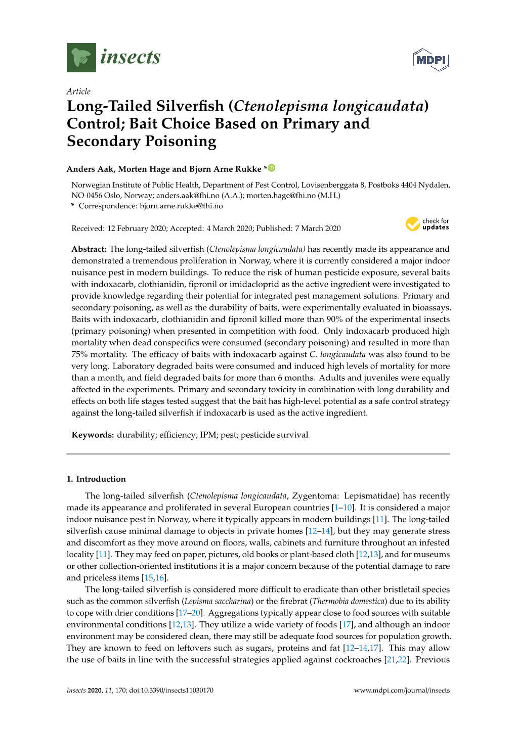 Long-Tailed Silverfish (Ctenolepisma Longicaudata) Control; Bait Choice