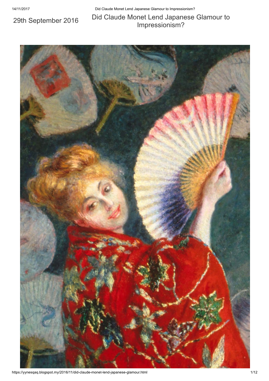 29Th September 2016 Did Claude Monet Lend Japanese Glamour To