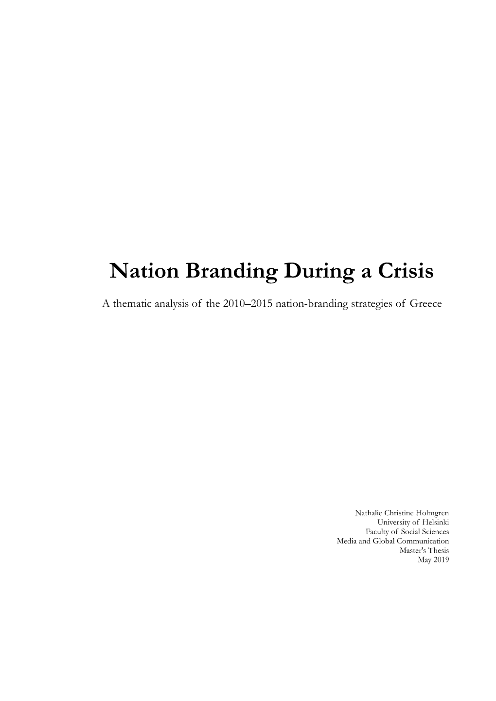 Nation Branding During a Crisis