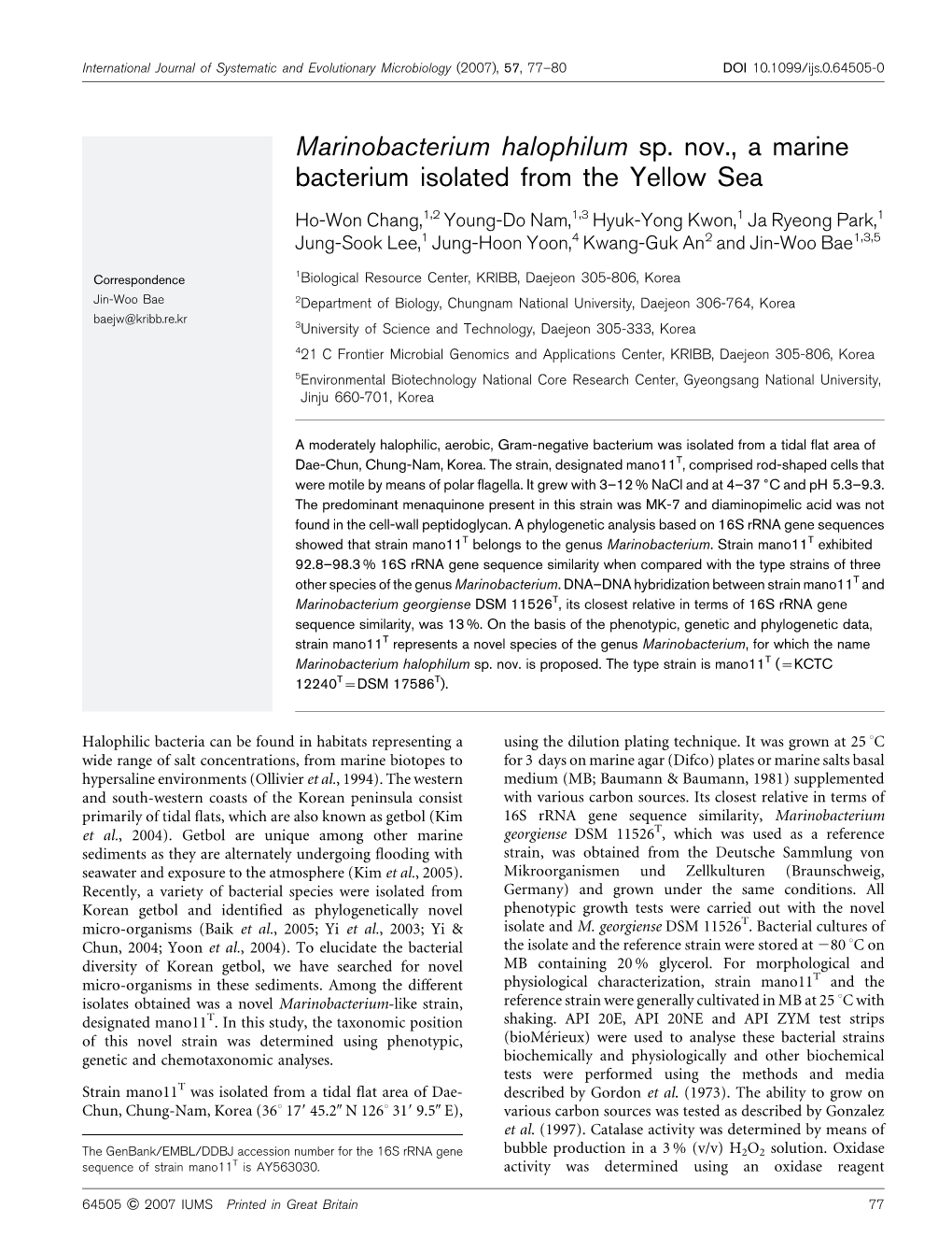 Marinobacterium Halophilum Sp. Nov., a Marine Bacterium Isolated from the Yellow Sea