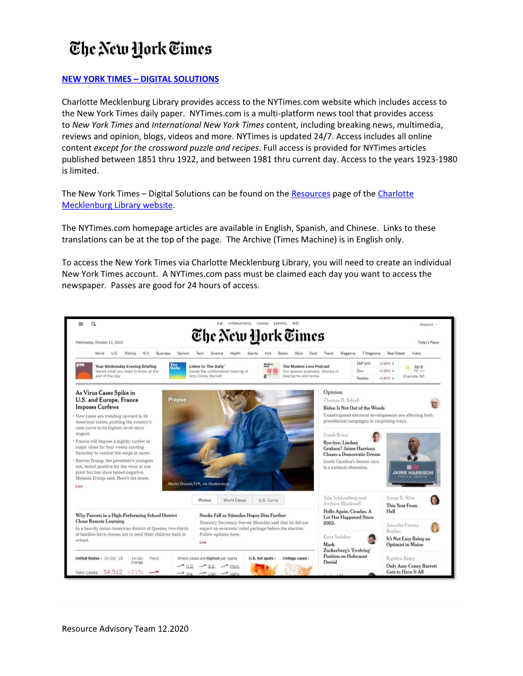 Resource Advisory Team 12.2020 NEW YORK TIMES – DIGITAL