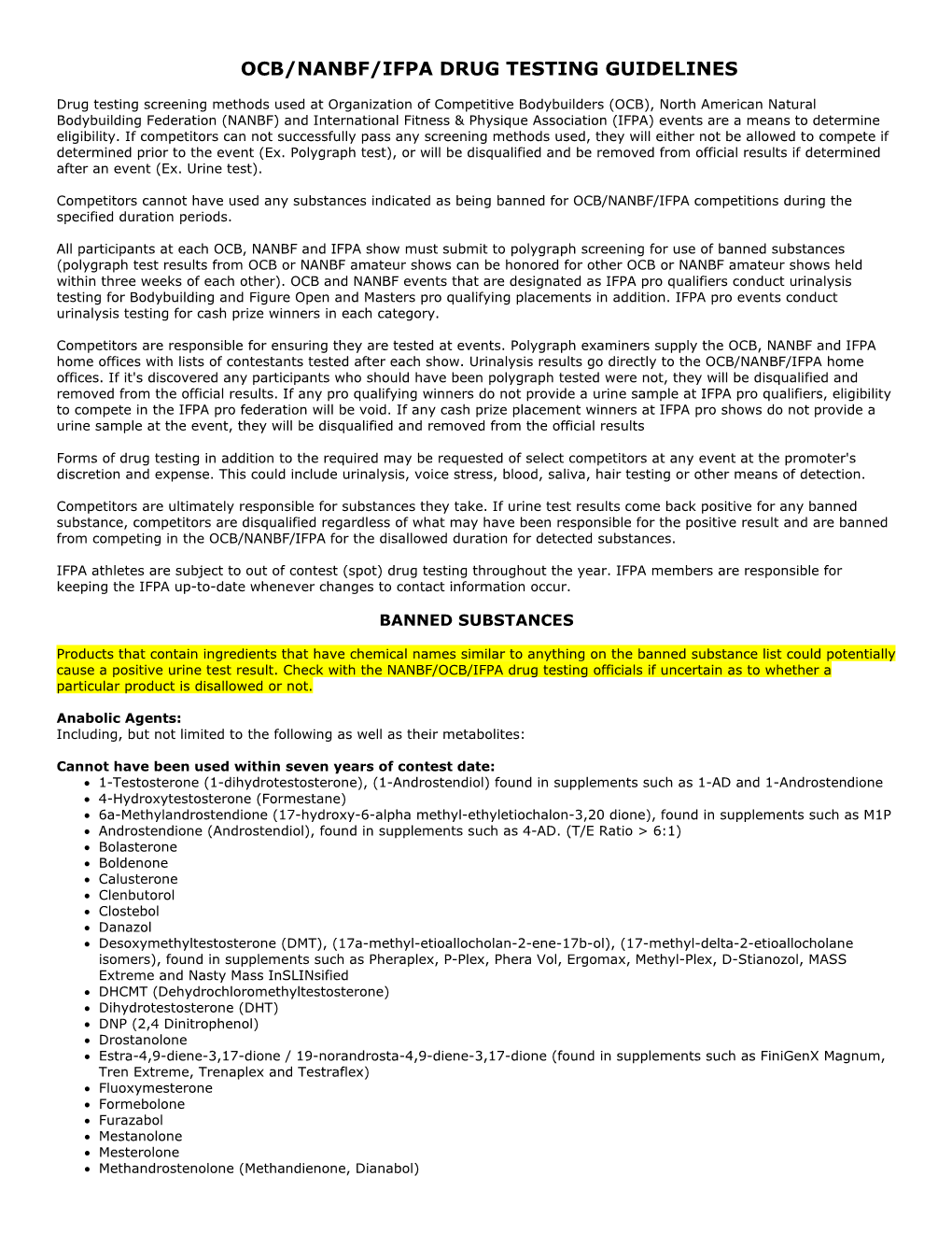 Ocb/Nanbf/Ifpa Drug Testing Guidelines