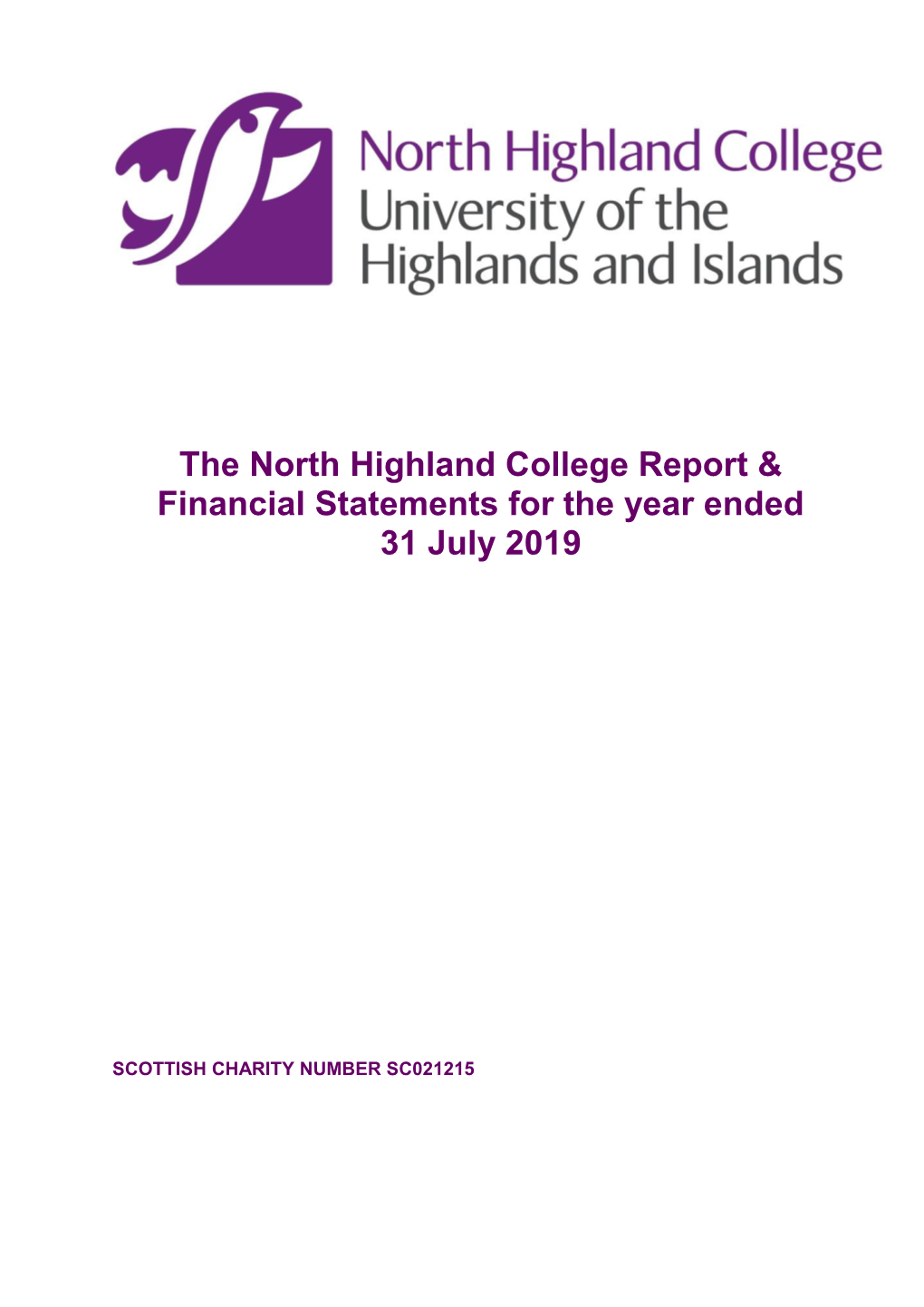 North Highland College Report & Financial Statements for the Year Ended 31 July 2019