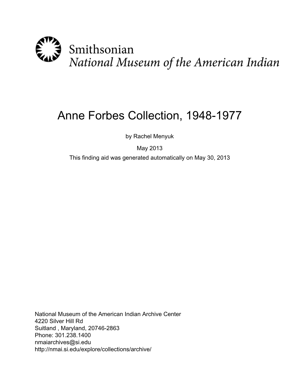 Anne Forbes Collection, 1948-1977