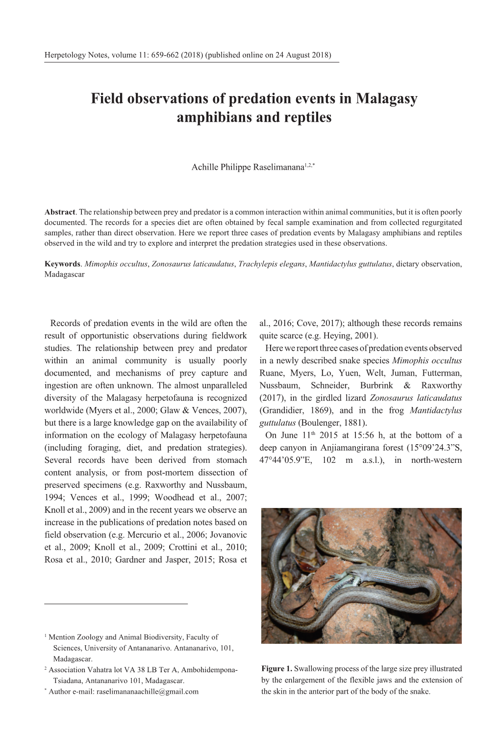 Field Observations of Predation Events in Malagasy Amphibians and Reptiles