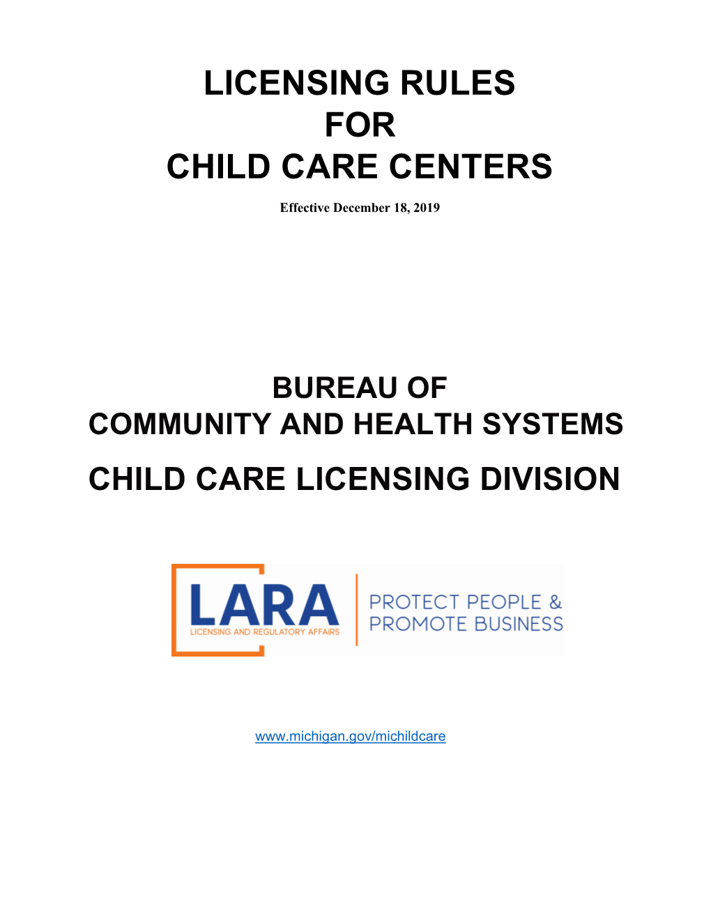 Licensing Rules for Child Care Centers