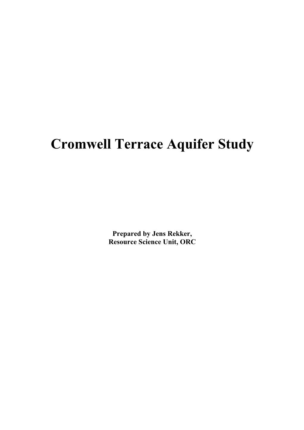 Cromwell Terrace Aquifer Study