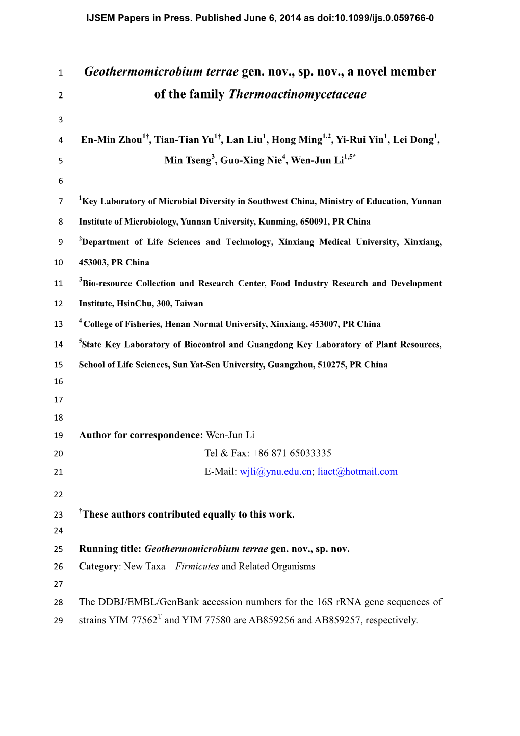 Geothermomicrobium Terrae Gen. Nov., Sp. Nov., a Novel Member Of