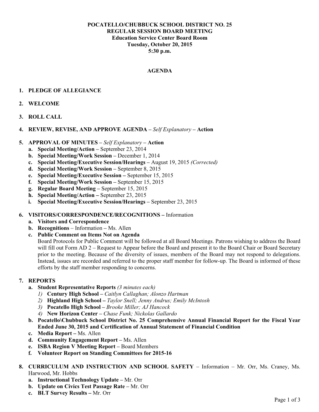 Regular Board Meeting Packet