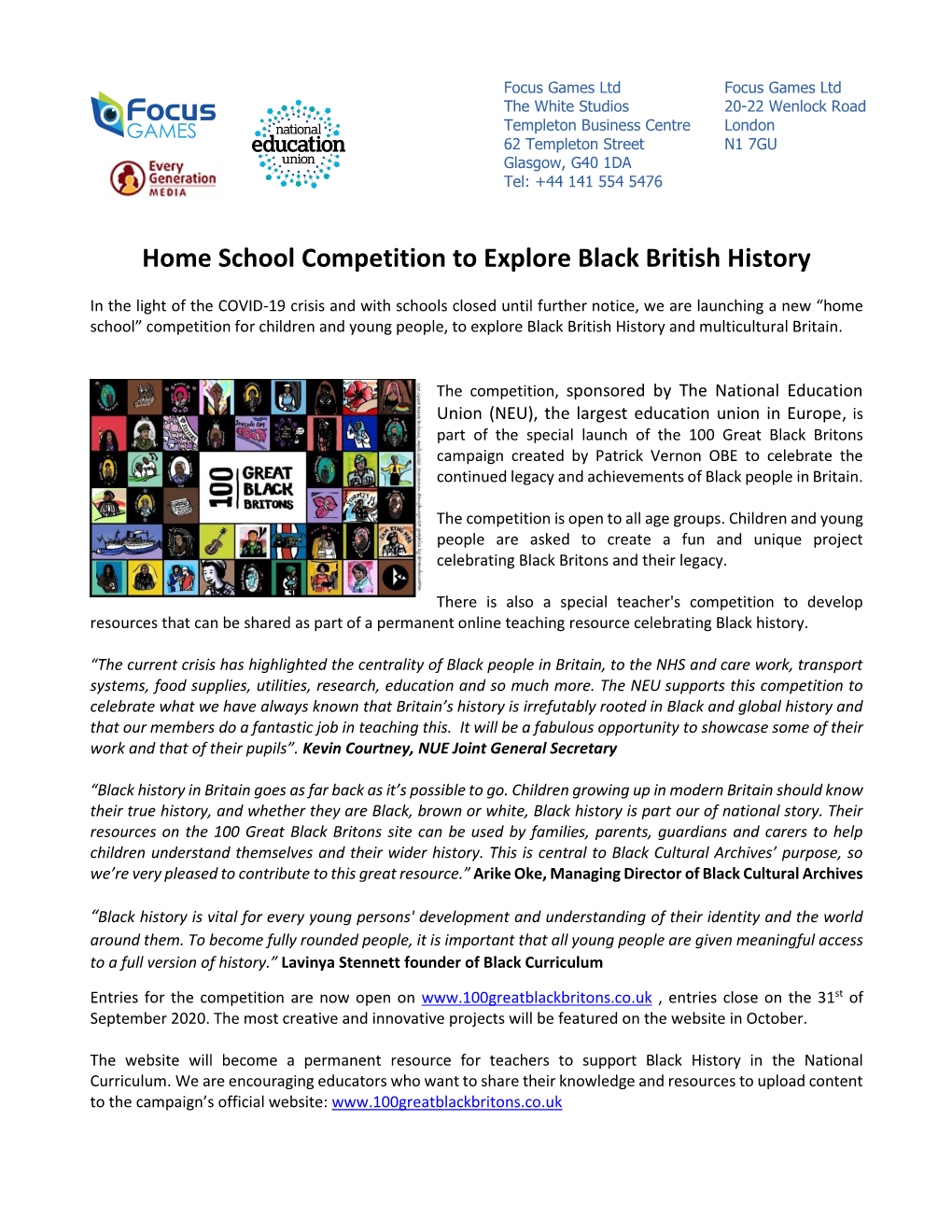 Home School Competition to Explore Black British History