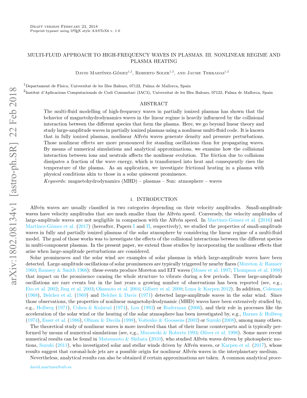 Arxiv:1802.08134V1 [Astro-Ph.SR]