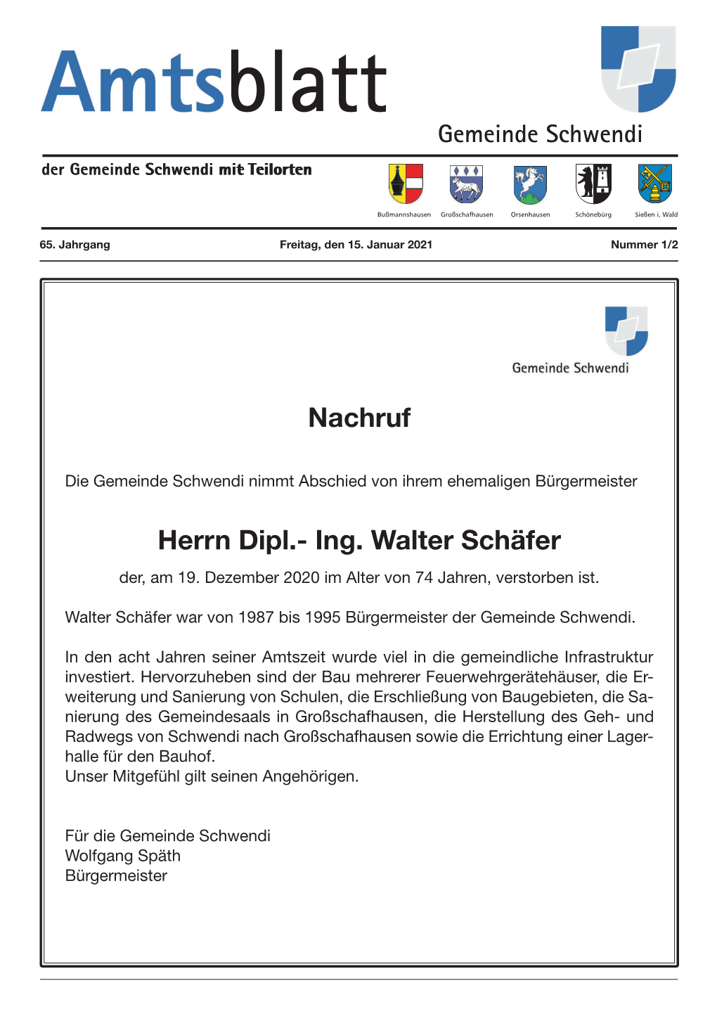Nachruf Herrn Dipl.- Ing. Walter Schäfer