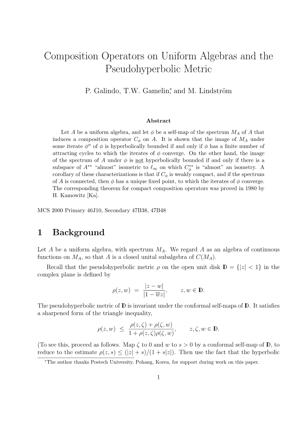 Composition Operators on Uniform Algebras and the Pseudohyperbolic Metric