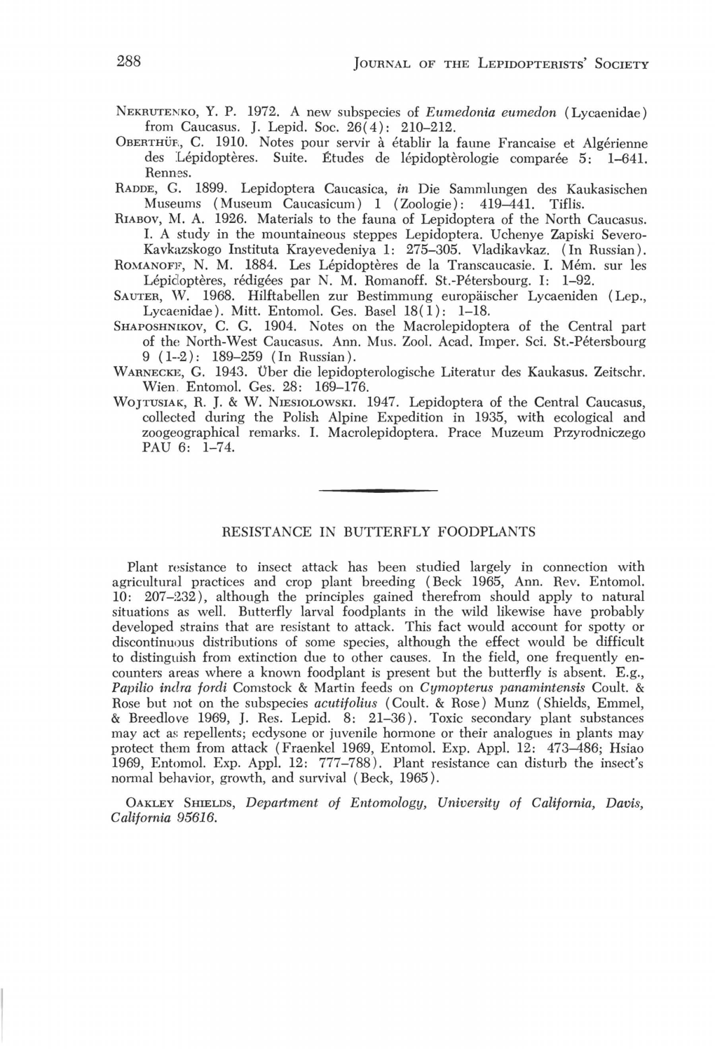 Resistance in Butterfly Foodplants