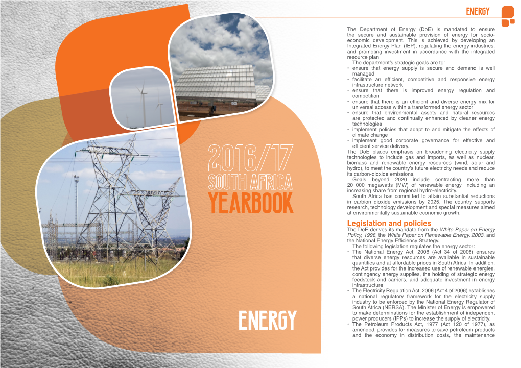 Energy (Doe) Is Mandated to Ensure the Secure and Sustainable Provision of Energy for Socio- Economic Development