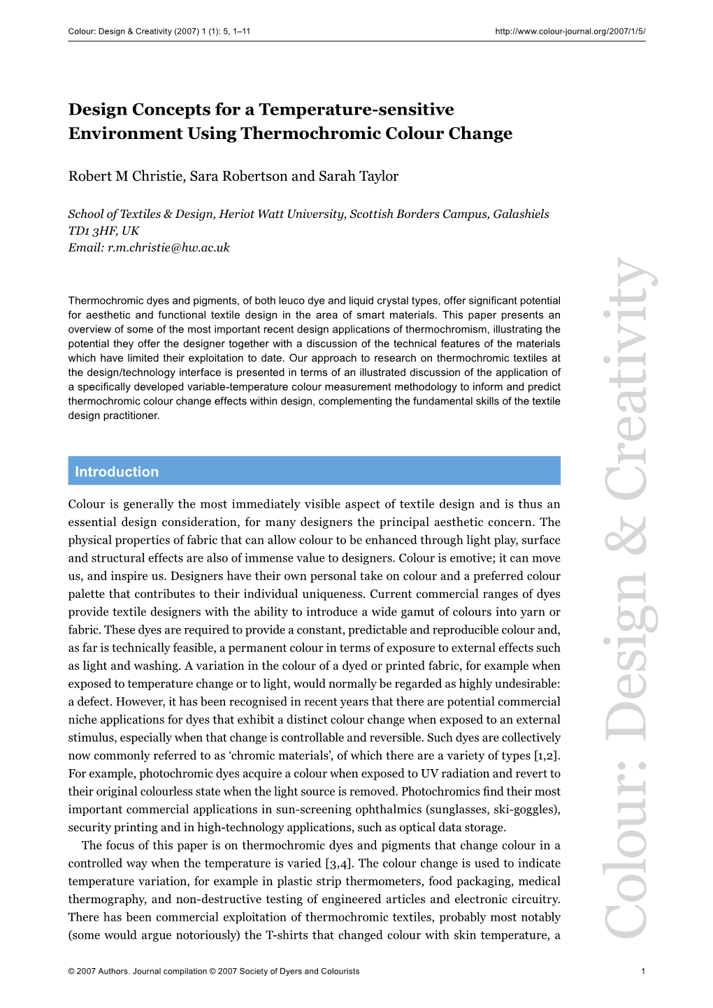 Design Concepts for a Temperature-Sensitive Environment Using Thermochromic Colour Change