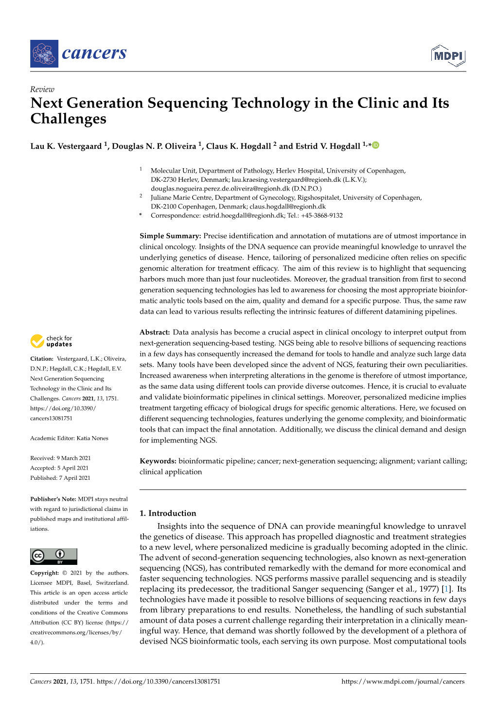 Next Generation Sequencing Technology in the Clinic and Its Challenges
