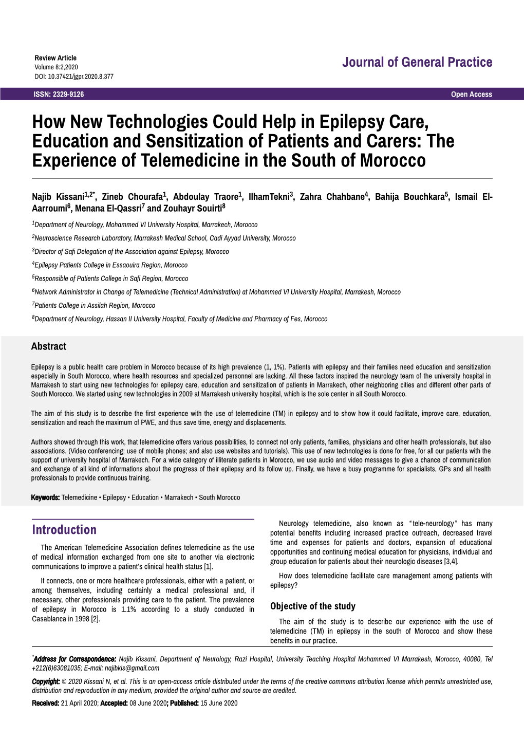 How New Technologies Could Help in Epilepsy Care, Education and Sensitization of Patients and Carers: the Experience of Telemedicine in the South of Morocco