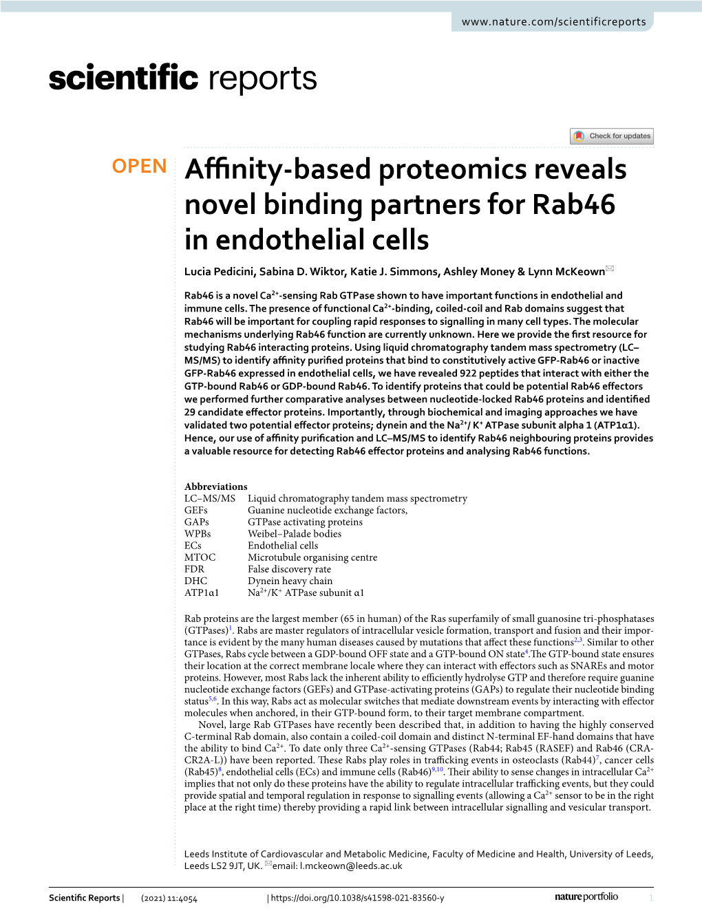 Affinity-Based Proteomics Reveals Novel Binding Partners for Rab46 In