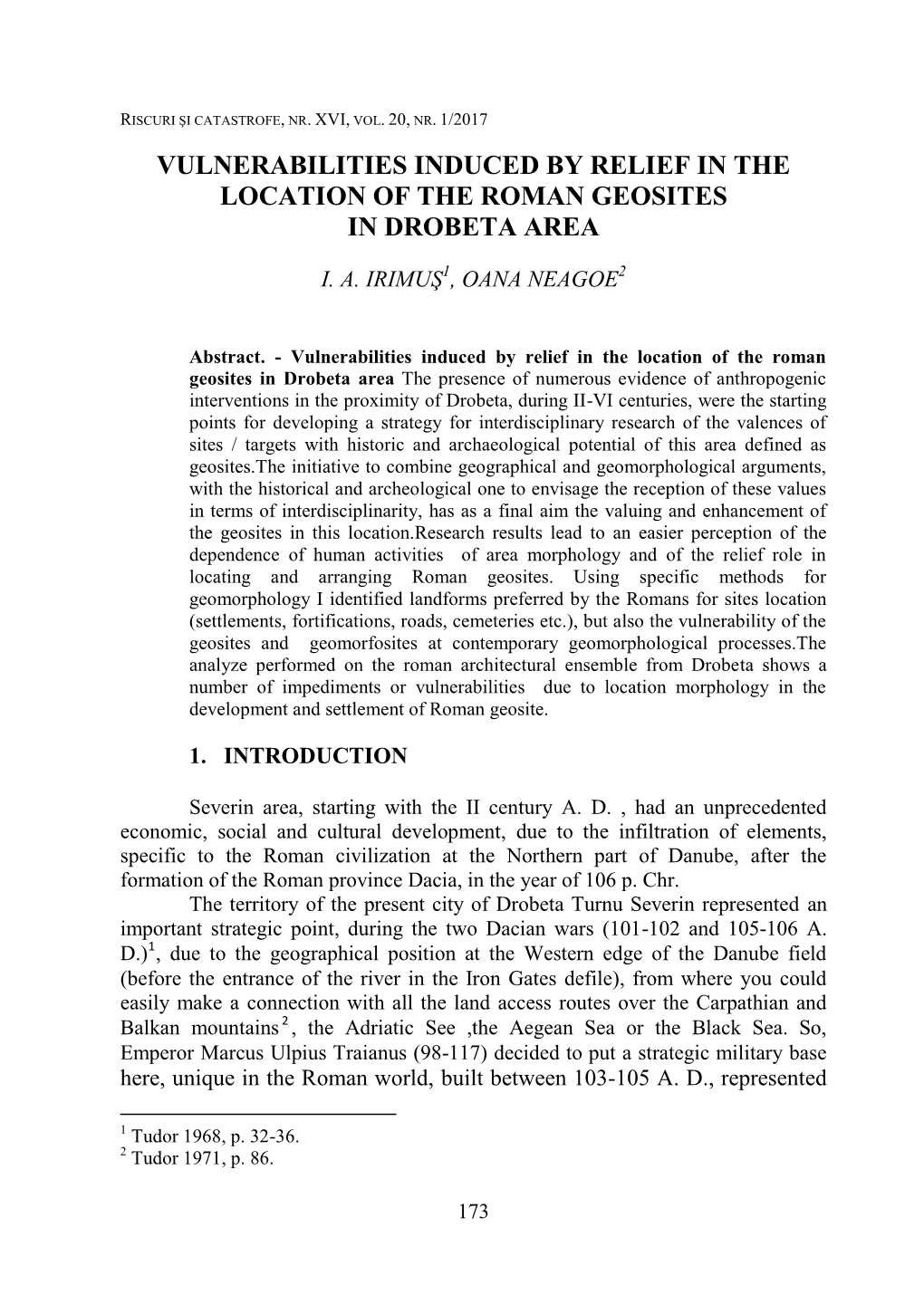 Vulnerabilities Induced by Relief in the Location of the Roman Geosites in Drobeta Area