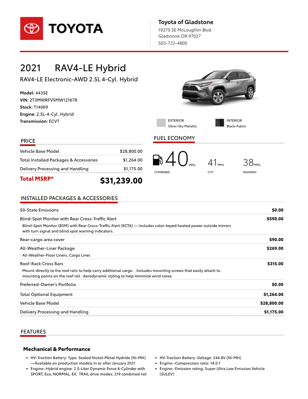 2021 RAV4-LE Hybrid RAV4-LE Electronic-AWD 2.5L 4-Cyl