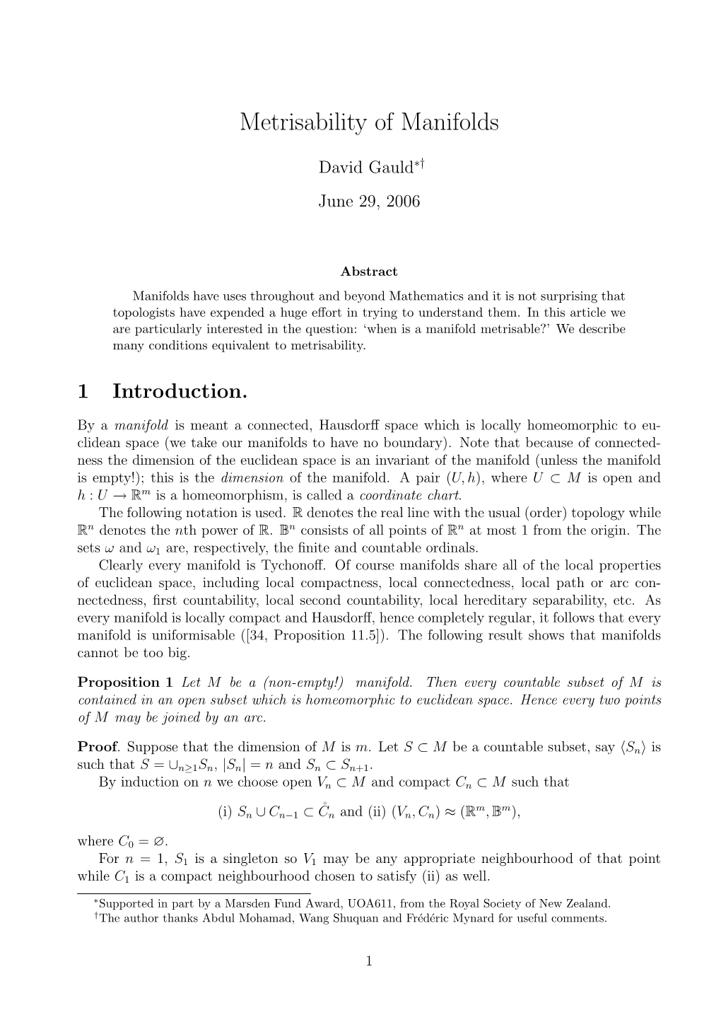 Metrisability of Manifolds