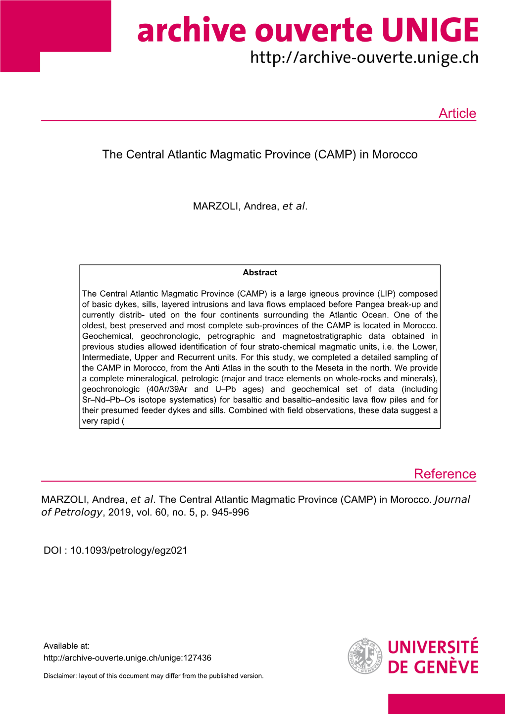 The Central Atlantic Magmatic Province (CAMP) in Morocco