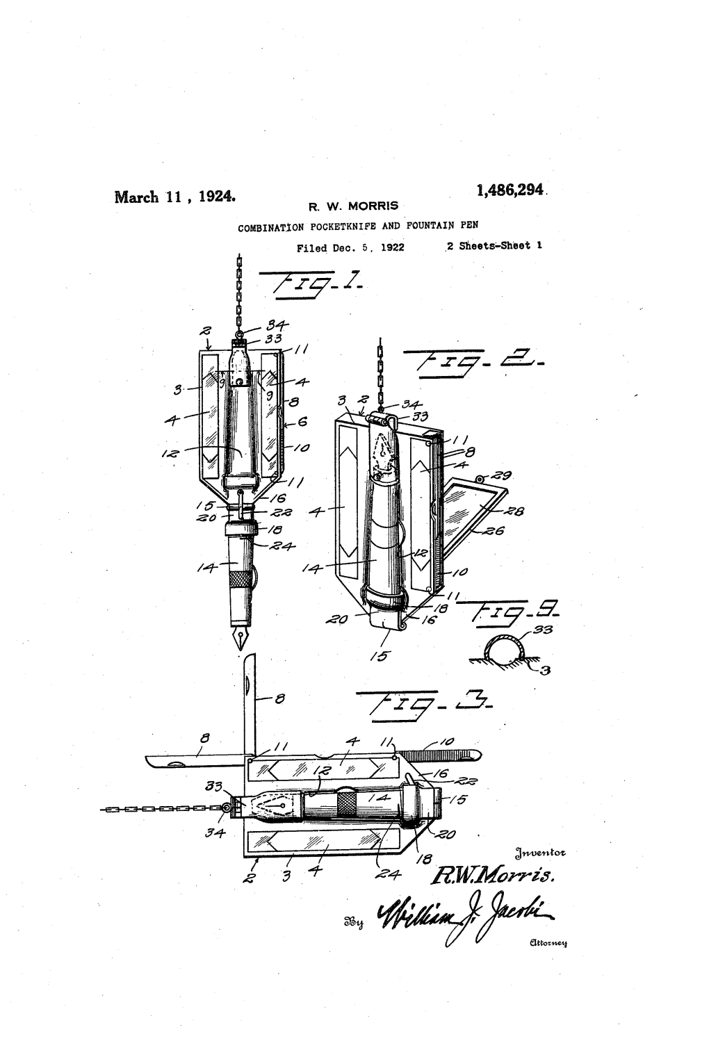 March '11 , 1924. 1,486,294. COMBINATION POCKETKNIFE AND