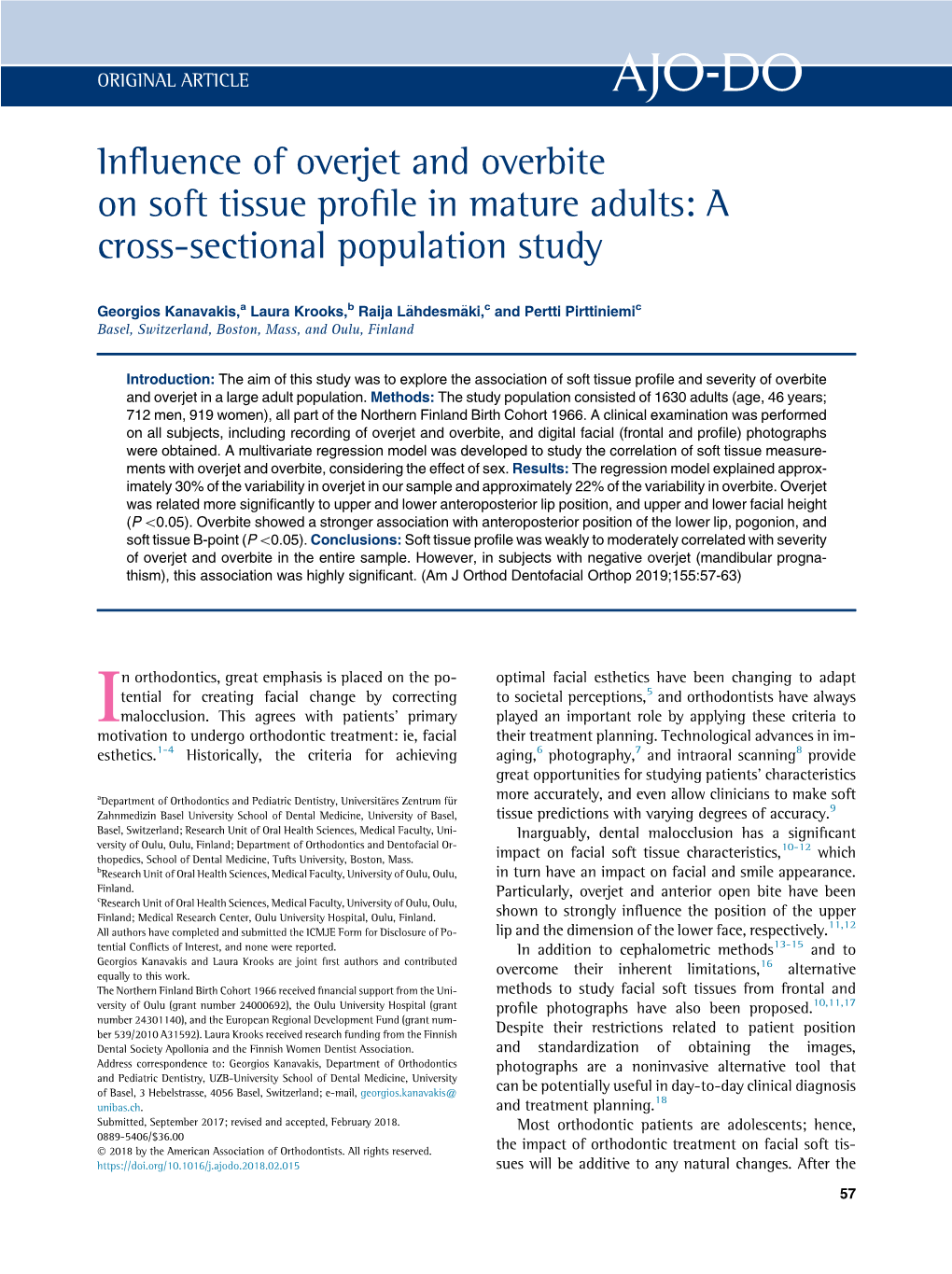 Influence of Overjet and Overbite on Soft Tissue Profile in Mature Adults: A