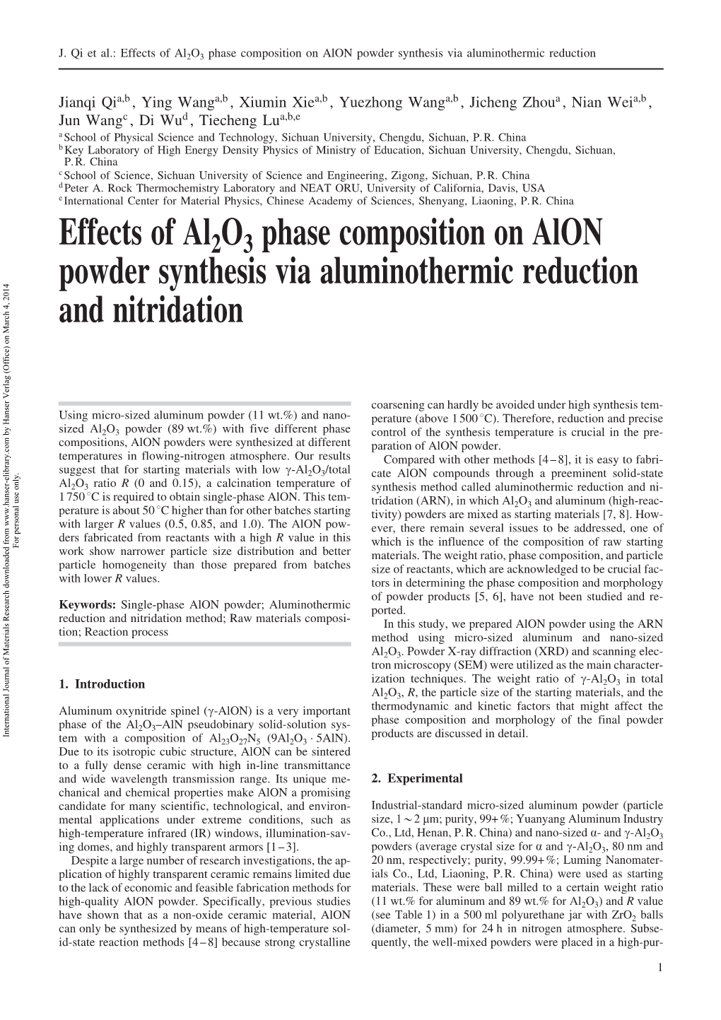 Effects of Al 2 O 3 Phase Composition on Alon Powder Synthesis Via