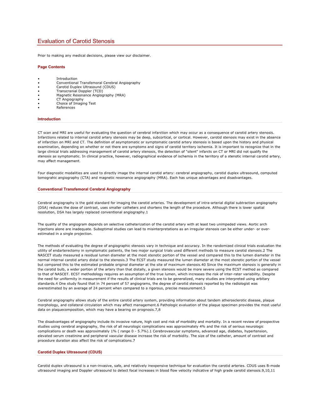 Evaluation of Carotid Stenosis