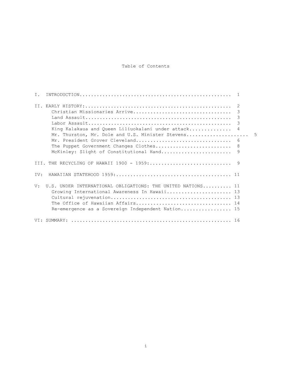 I Table of Contents I. INTRODUCTION